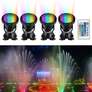 4 x Submersible 36 LED RGB Pond Spot Lights Underwater Pool Fountain IP68+Remote - Picture 1 of 12