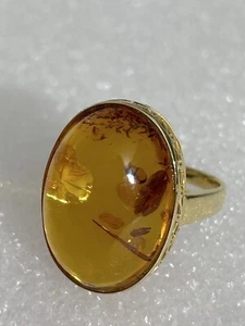 A Huge 18k Gold Ring Inlaid With High Quality natural Amber Size:11 7.9g - Picture 1 of 8