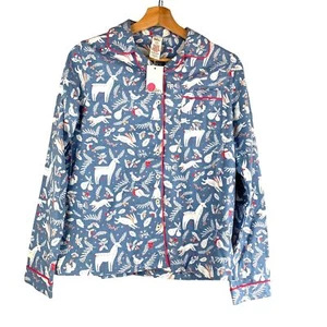 Boden Girls Pajama Top Blue Winter Scene Woodland Animal Flannel Shirt 13-14 NWT - Picture 1 of 8