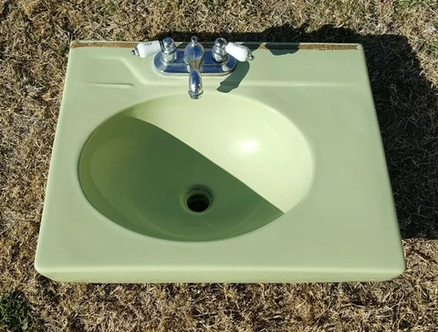Vtg Mid Century Modern Mint Jade Green Porcelain Old Bath Wall Sink - I45 Cover