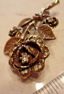 Vintage Goldette lange Blumen Anstecknadel Brosche - antik goldfarben - Bild 1 von 6