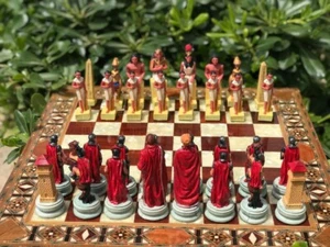 Luxury Chess Set Roman vs Egyptian Handmade Inlaid Chess Board Christmas Gift🎁 - Picture 1 of 12