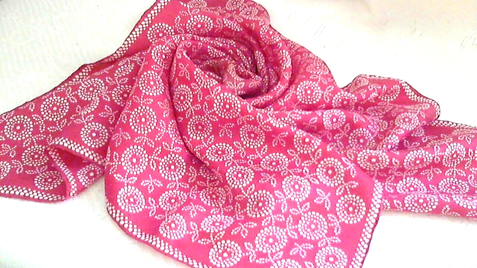 Silk Rayon Blend Scarf Red White 27"x27" Rolled Hem Japan WTags Glentey - Image 1 of 4