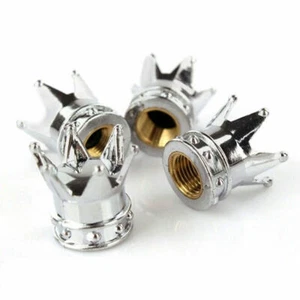 Chrome Crown Car Tire Air Valve Stem Screw Cap Cover Wheel Rims Accessories 4PCS - Picture 1 of 12