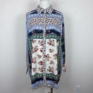 Acoa Shirt Womens Medium Button Floral Bohemian Western Coastal Cowgirl Satin - Picture 1 of 14