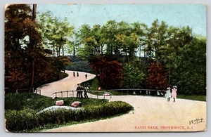 Postcard Davis Park Providence Rhode Island People on Walkway - Picture 1 of 2