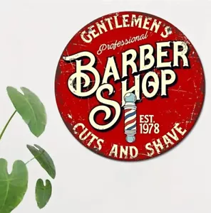 Gentlemen’s Barber Shop Reproduction 6” Circle Aluminum Sign. Great For Display! - Picture 1 of 3