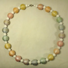 Vintage Frosted Pastel Round Fluted Bead Chunky Necklace Multicolor Easter 24.5"
