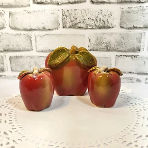 Vintage Apple Ceramic 5” Napkin Holder With Salt & Pepper Shakers 3” - Picture 1 of 14