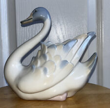 VTG Porcelain Swan Figurine Planter REX Valencia Made in Spain Ivory Blue 7.5"