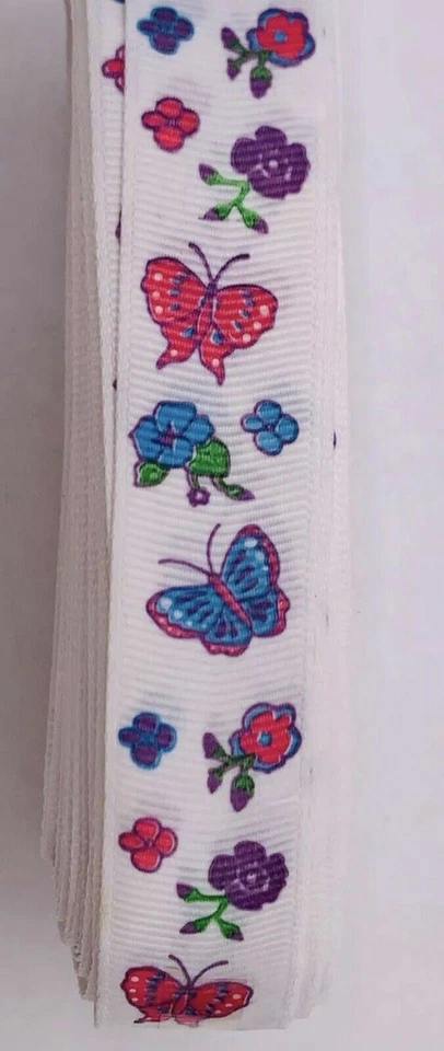 3/4" x 15 Yds Floral Butterfly Grosgrain Ribbon for Bows Sewing Crafts Pastels - Image 1 of 3