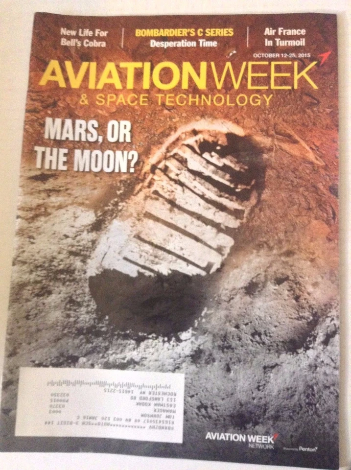 Aviation Week Magazine Mars Or The Moon October 12-25, 2015 051117nonrh2 - Image 1 of 1