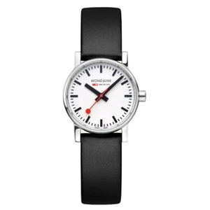 Mondaine MSE.30110.LBV Evo2 30mm Black Leather White Dial Quartz Wrist Watch - Picture 1 of 8