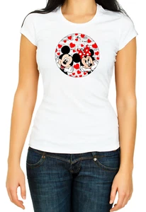 Mickey Mouse and Minnie Mouse Love Women's 3/4 Short Sleeve T Shirt F271 - Picture 1 of 3