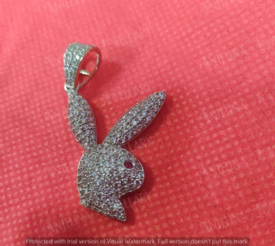 Bunny Head Charm Pendant in 14k White Gold Over 2.20Ct Round Cut Ruby & Diamond  - Image 1 of 4