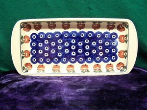 BOLESLAWIEC POLISH POTTERY 11x5 rectangular tray, apples & dots - Picture 1 of 4