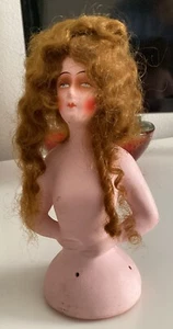 1920s ANTIQUE ART DECO GERMAN CHALKWARE HALF DOLL W CURL HAIR.W Or M Mark - Picture 1 of 7