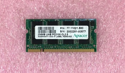 256MB APACER DDR-266  PC2100S  NON-ECC SODIMM MEMORY RAM - 77.11021.580 - Image 1 of 2