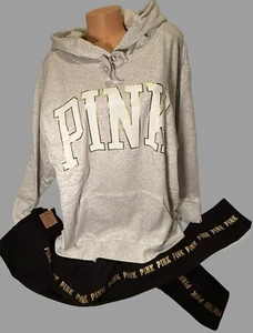 XXL Victoria Secret PINK Shine Pullover Hoodie Sweatshirt &Legging Set❤️NWT GOLD - Picture 1 of 6