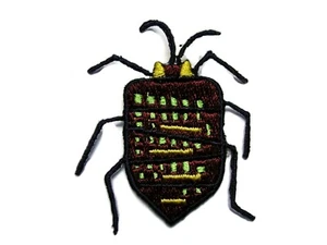 Brown Green Yellow Beetle Bug Embroidered Iron On Patch Applique 2 Inch - Picture 1 of 1