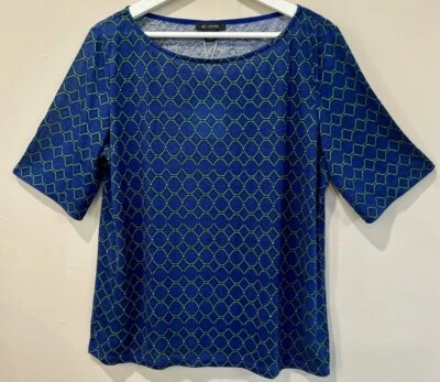 Camiseta ST JOHN Azul Estampada Escote Barco Tachonada Adornada Top Talla Grande Foto 1 de 4