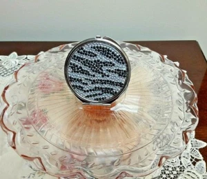 Black & Clear Crystal Rhinestone Gemstone Double Mirror Compact  - Picture 1 of 4