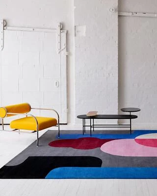 Handgetuftet Wolle Teppich Grau & Blau Boho Abstrakt Teppiche 2.4x3m Indisch - Bild 1 von 4