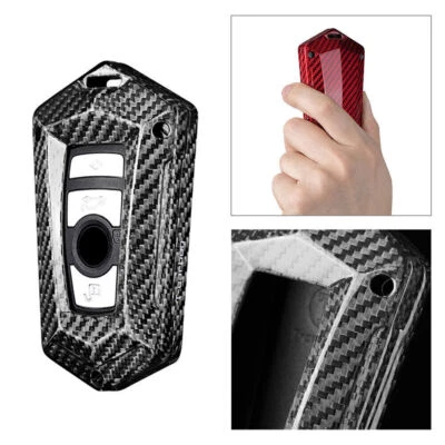 Carbon Fiber Key Fob Case Cover Fit BMW 1 2 3 4 5 6 7 Series X3 X5 Silver black - Image 1 of 4