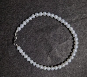 925 Sterling Silver 10" Strand Bracelets Fresh Water Pearl Gemstone Smooth Beads - Picture 1 of 7