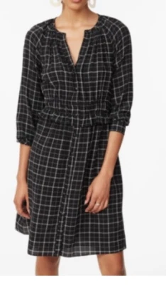 Женское шелковое платье в клетку с длинным рукавом Rebecca Taylor 6 цвет черный на пуговицах - Изображение 1 из 4