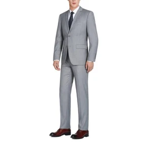 Men RENOIR suit Solid Two Button Business or Formal Slim Fit 202-2 Light gray - Picture 1 of 10