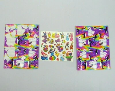 Lote de adesivos vintage Lisa Frank algumas tatuagens incompletas de Páscoa de pinguins de urso - Imagem 1 de 4