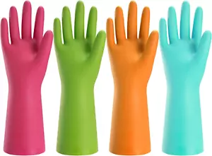 Rubber Cleaning Gloves for Kitchen - 4 Pairs Reusable Dishwashing Gloves (Medium - Picture 1 of 12