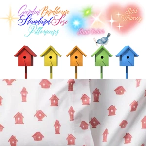 Garnet Hill Standard Pillowcases Set of 2 Garden Birdhouse Coral Orange White - Picture 1 of 4