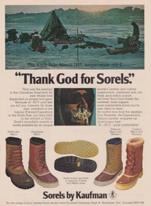 Sorels 1979: Gracias a Dios por Sorels, anuncio impreso vintage Polo Norte - Imagen 1 de 1