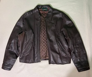 worn-in vintage J.Crew 100% leather zip jacket — brown — oarsman tag — men's XL - Picture 1 of 12