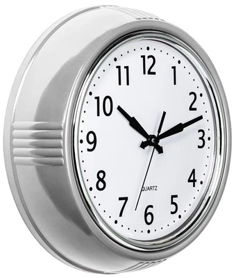 Bernhard Products Retro Wall Clock 9.5 Inch Silver Kitchen 50's Vintage Design - Image 1 of 4