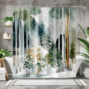 Weißer Aspen Duschvorhang, Cabincore Baddekor, Winter Wald Wald Bad - Bild 1 von 11