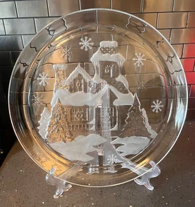 Arcoroc Glass Welcome Home Rimmed Christmas Serving Plate 13" Embossed France - Picture 1 of 5