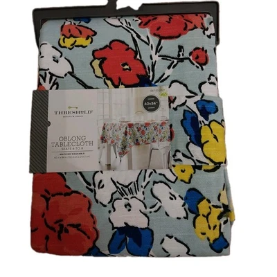 Threshold Oblong Tablecloth 60” X 84” 100% Cotton Colorful Floral Poppies NWT - Image 1 of 4