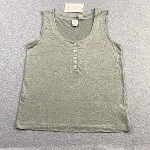 NUOVA canotta Joie camicia donna piccola Henley bottone 100% lino verde senza maniche - Foto 1 di 12