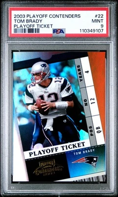 Boleto de playoffs Contenders #22 2003 Tom Brady lámina hueca #/150 PSA 9 como nuevo Foto 1 de 2