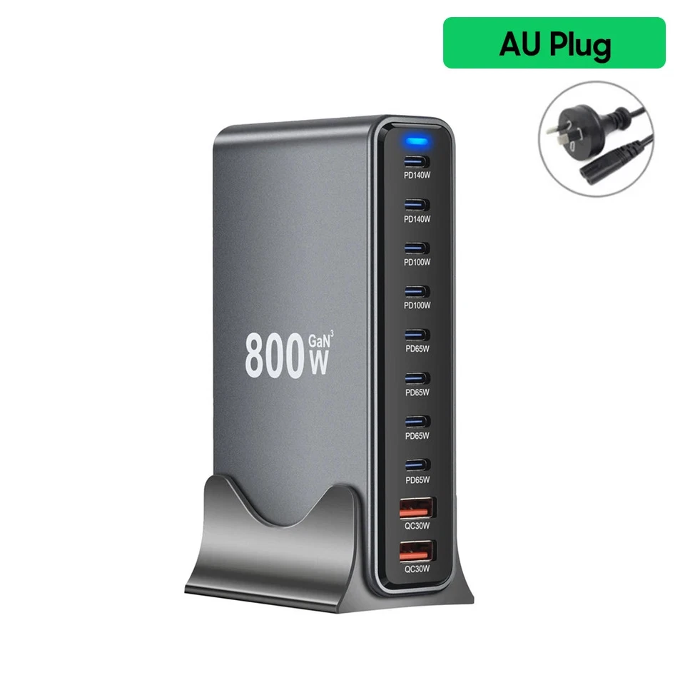 800W 10 Ports Desktop USB Type C PD 140W Fast Charging For iPhone 16 15 Laptop - Image 1 of 4