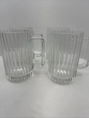 VTG Bormioli Rocco Ribbed Heavy 16 oz Clear Glass Beer Mug Stein Bar 4pc Italy - Image 1 of 4