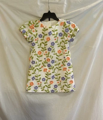 Vestido Jacquard Janie and Jack Niñas Talla 4 Blanco Bordado Flecos Flores Foto 1 de 4