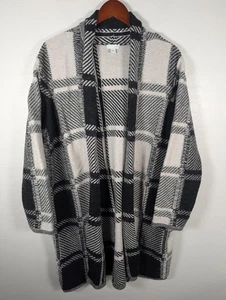 J Jill Cardigan Sweater Womens XL Black Cream Plaid Open Front Cozy Soft Knit - Picture 1 of 9