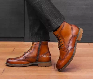 Leder Herren Schnürstiefeletten Brogue Oxford Britische Budapester Neu Militärschuhe - Bild 1 von 26