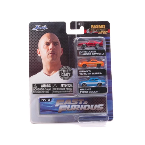 BLISTER 3 AUTO NANO HOLLYWOOD NV-3 FAST & FURIOUS cm 4 Jada Toys Movie Modellino - Immagine 1 di 1