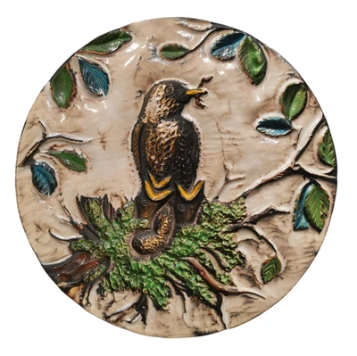 RUSCHA ART Keramik Wandbild 60er Vintage Wandrelief Vogel füttert Küken im Nest - Bild 1 von 4