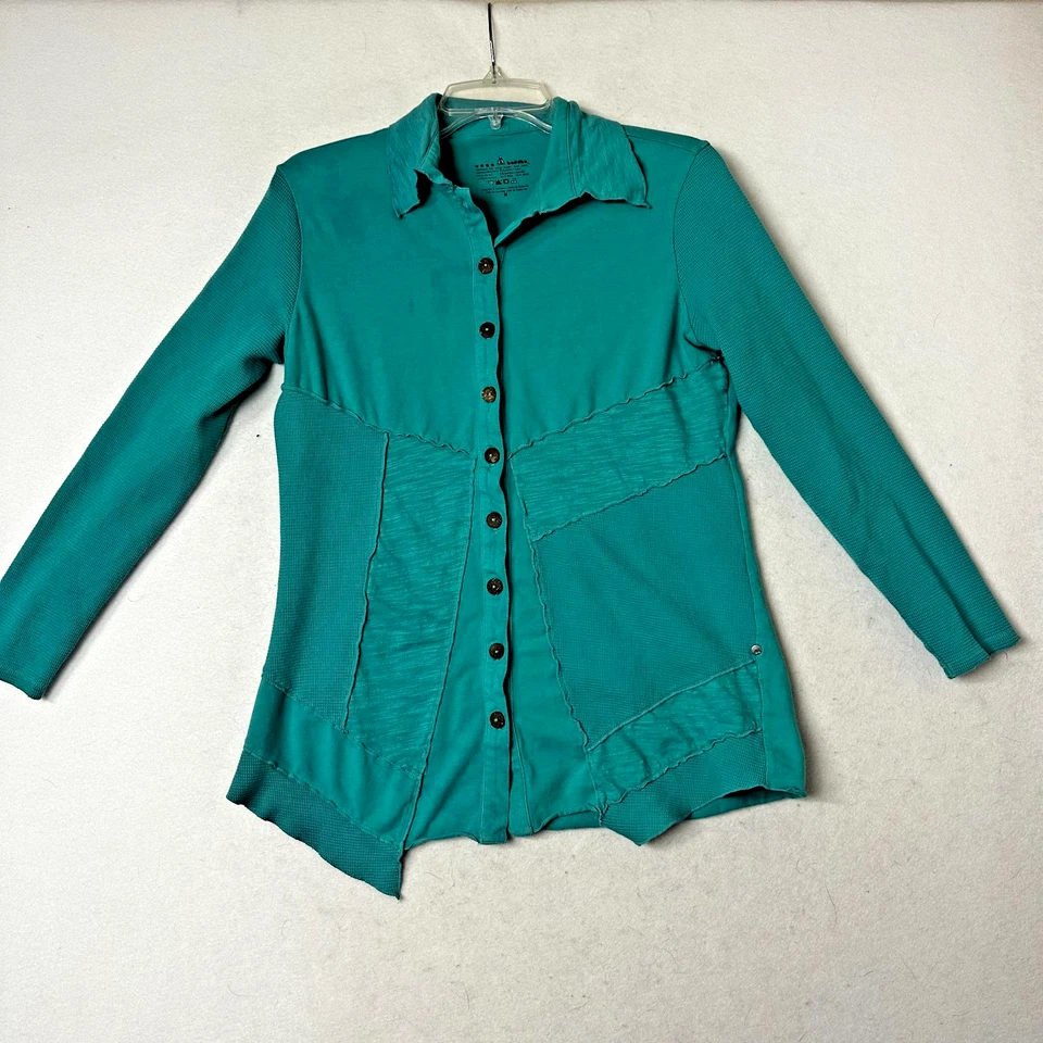 Camisa Buda Neón Talla M Térmica Mixta Media Botón Azul Turquesa Costuras Crudas Foto 1 de 4